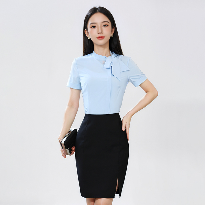 Blue professional shirt with bow