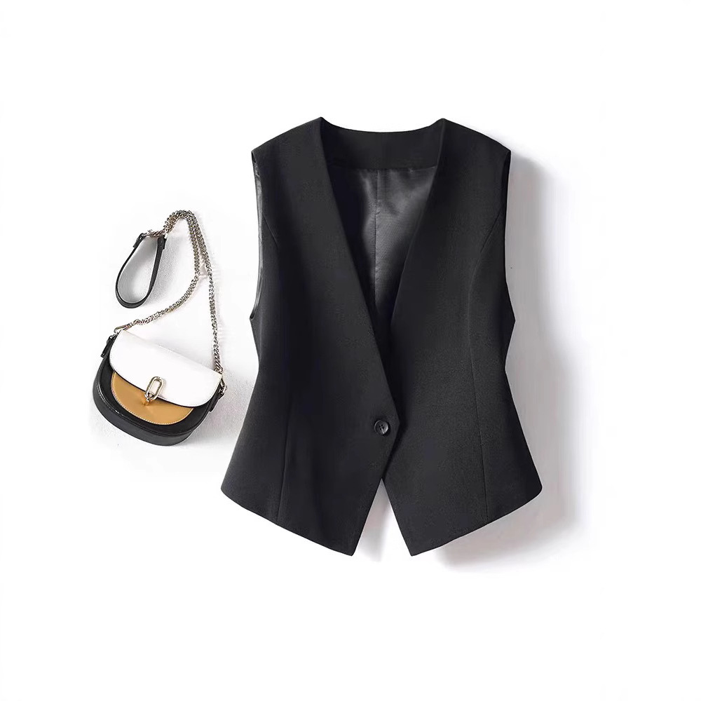 2025 Spring and Autumn Suit Vest Women's Professional Casual Sleeveless Vest Waistcoat Women's Short Jacket Summer Matching