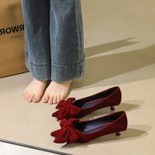 2377-H106 Korean style suede fine single shoe pointed versatile bow casual low heel commuting women's shoes