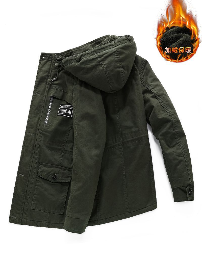 Chaqueta de trabajo de algodón de gran tamaño, muy vendida en el extranjero, para hombre, estilo casual de longitud media con forro polar para invierno, envío directo de una sola pieza.