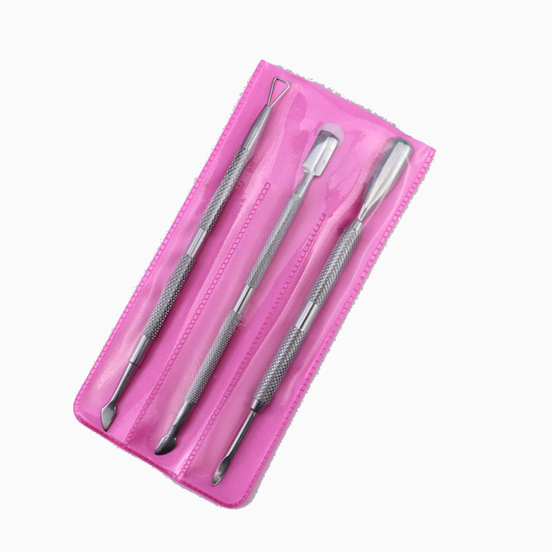 Acero inoxidable manicure acero empuje 4 piezas conjunto tenedor de piel muerta doble cabeza pequeño acero empuje esmalte de uñas cuchillo de eliminación de uñas empuje de piel muerta spot