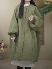 大码菱格羽绒棉衣棉服女外套长款轻薄棉袄冬季新款宽松保暖大衣女