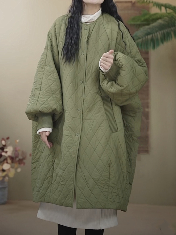 大码菱格羽绒棉衣棉服女外套长款轻薄棉袄冬季新款宽松保暖大衣女|undefined