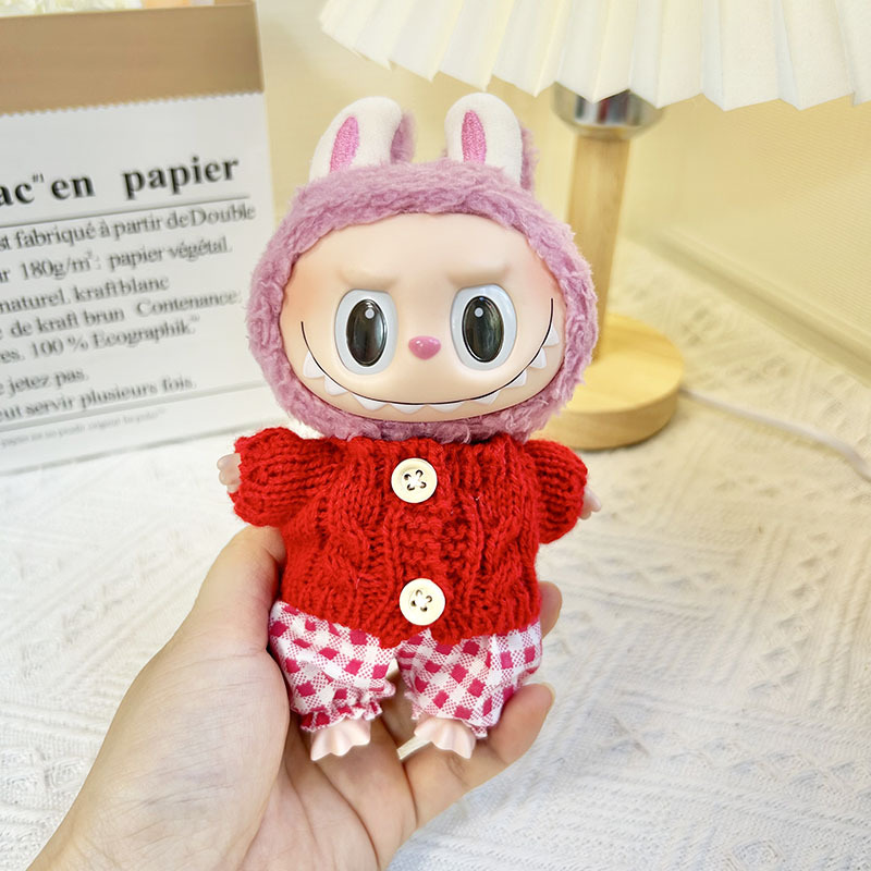 15cm ciego caja pull paño suéter pantalones macaron labubu colgante muñeca suéter Año Nuevo suéter lindo