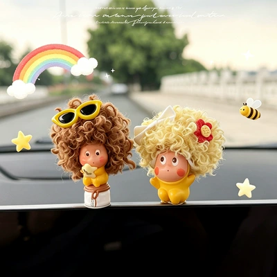 Car ornaments: Hair Car Dashboard Decoration - afro-wig-wishing-bottle-aviator-includes-adhesive-stickers