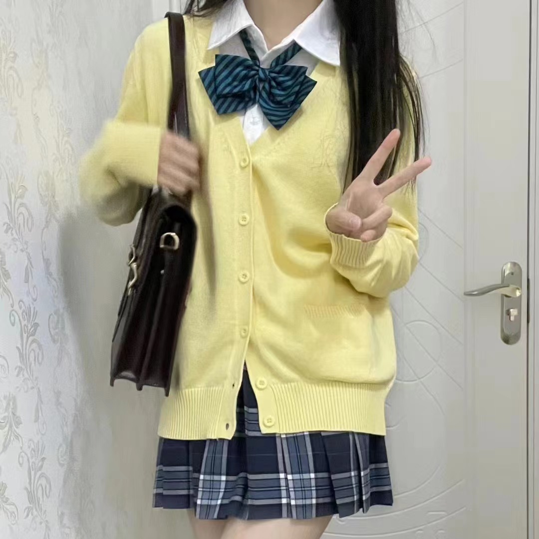 Primavera y otoño JK uniforme con cuello en V punto cardigan suéter de las mujeres japonés estilo universitario color sólido abrigo fino todo partido manga larga superior image 6