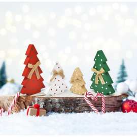 跨境新品木质圣诞节装饰摆件木制圣诞树摆件圣诞树分层托盘装饰品