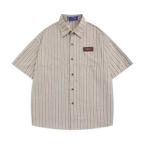 Japanese striped shirt, short-sleeved, men's summer inch clothes, design top, coat, fashion brand, fashionable, handsome Hong Kong style shirt