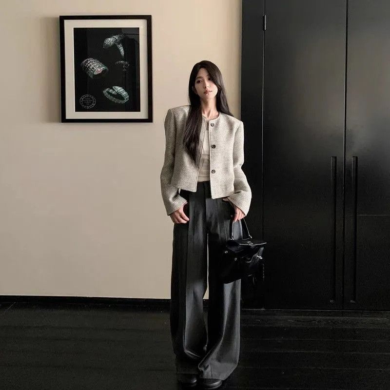 复古圆领单排扣上衣女2025年早秋新款气质宽松高级小香风毛呢外套|undefined
