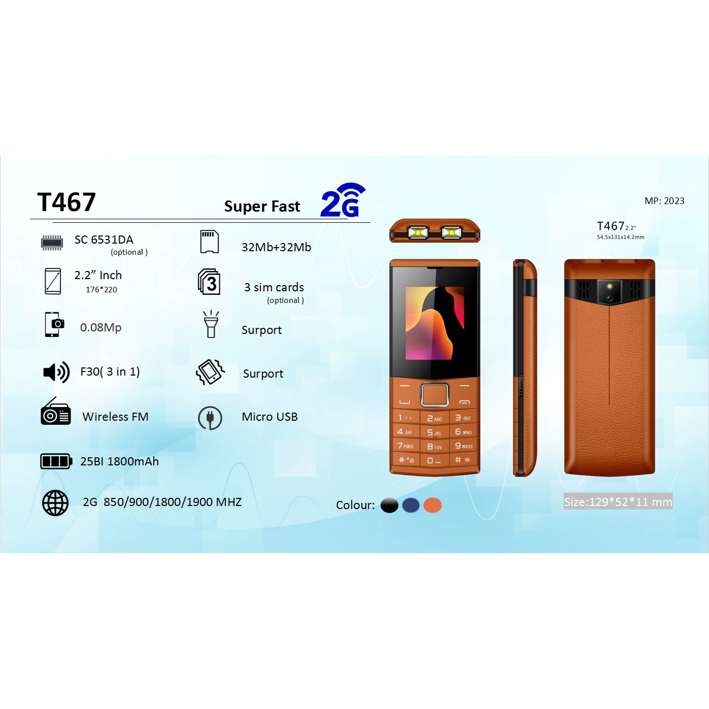 Мобильный телефон MaFam T467 с 2G, двойной режим ожидания, для пожилых, большие кнопки, прямой клавиатурный блок, черный/синий