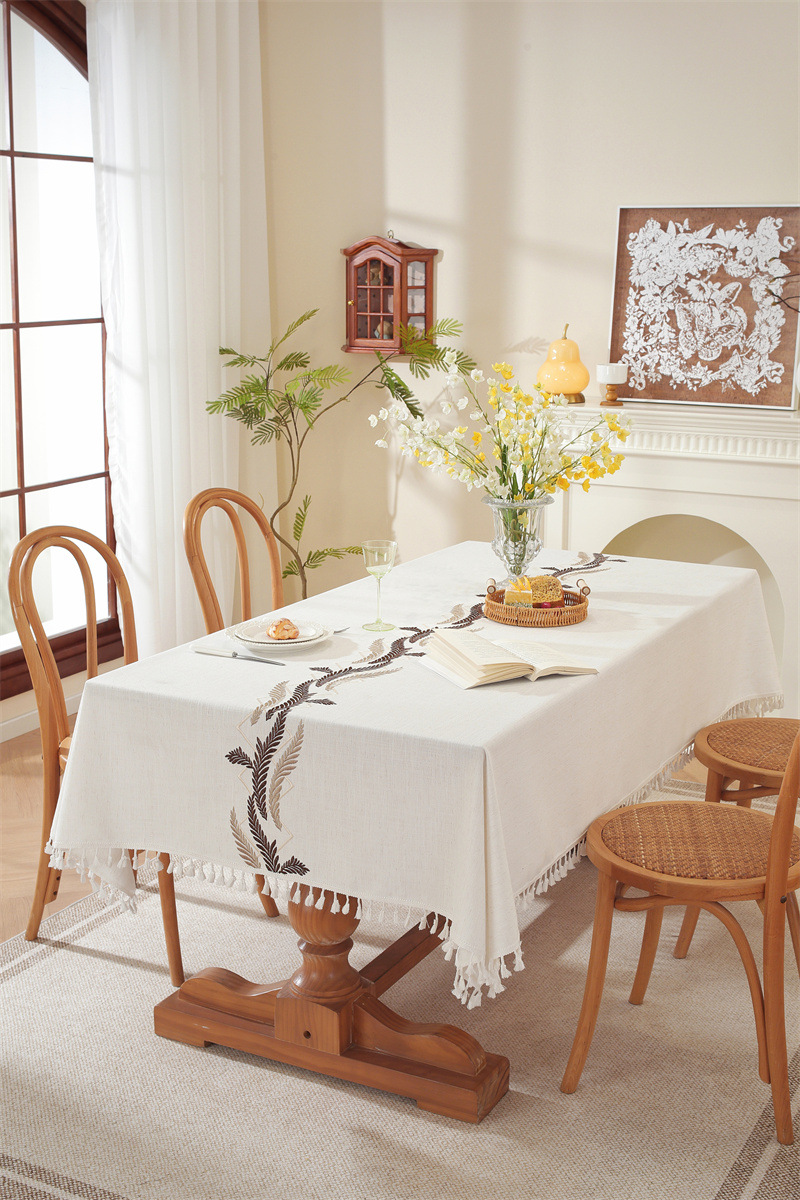 Tovaglia rettangolare da tavolino da caffè con nappe ricamate a foglie e fiori, spedizione diretta dal produttore._voghion.com
