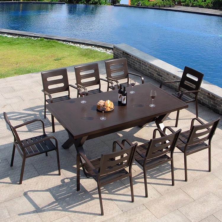 Villa al aire libre mesas y sillas patio al aire libre todo el aluminio jardín balcón de ocio al aire libre mesas y sillas de terraza roja