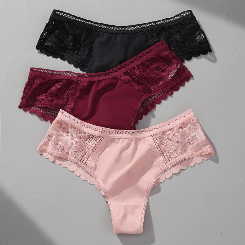 Brazilian Style Ice Silk Lace Girl Underwear Cut Out Sexy Peach Half Hip Sexy Low Waist Women's Thong for Women