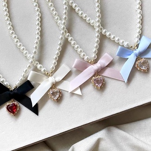 Ballet Girl Pearl love bow sweet temperament daily all-match necklace necklace pure desire clavicle chain