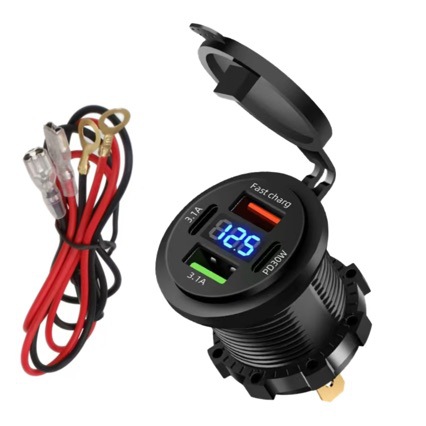 Cross-border fast charging dual USB+PD interface mobile phone car charger for cars and RVs 12-24V with switch and digital display