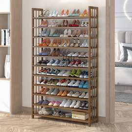 涋3简易鞋架家用门口收纳高层大容量多层实木简约现代鞋柜置物竹
