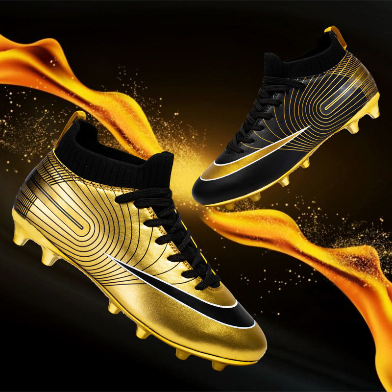 Cross-Border Gold Football Shoes for Men, Tf Cleats for Older Children, Middle and High School Students, Adult Competition Ag Long Spike Sports Shoes