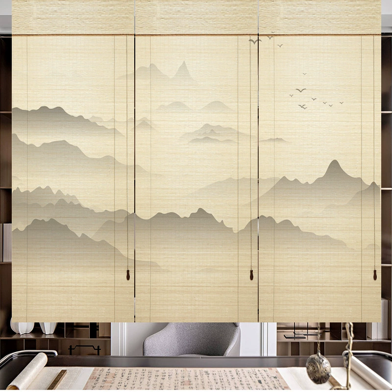 Бамбуковые шторы, рулонные шторы, ландшафтный дизайн в стиле дзен, новый китайский стиль, ретро, ​​блэкаут, японская чайная комната, домашняя перегородка, дверная занавеска, подъемник