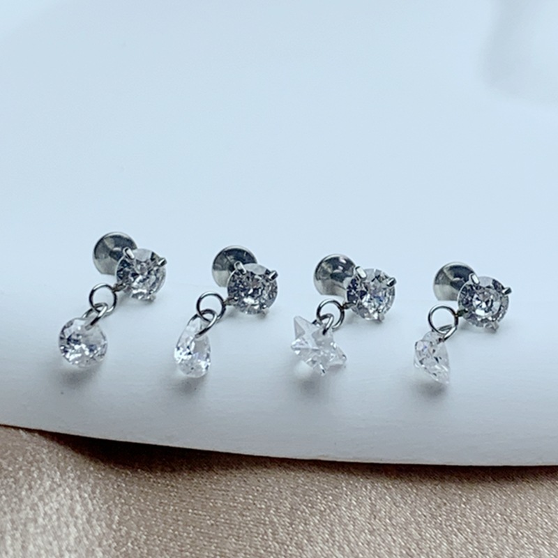 Grenzüberschreitender Lippenpiercing-Stecker aus Edelstahl mit Innengewinde und Zirkonia in Herz-, Quadrat-, Pentagramm- und runder Form_voghion.com