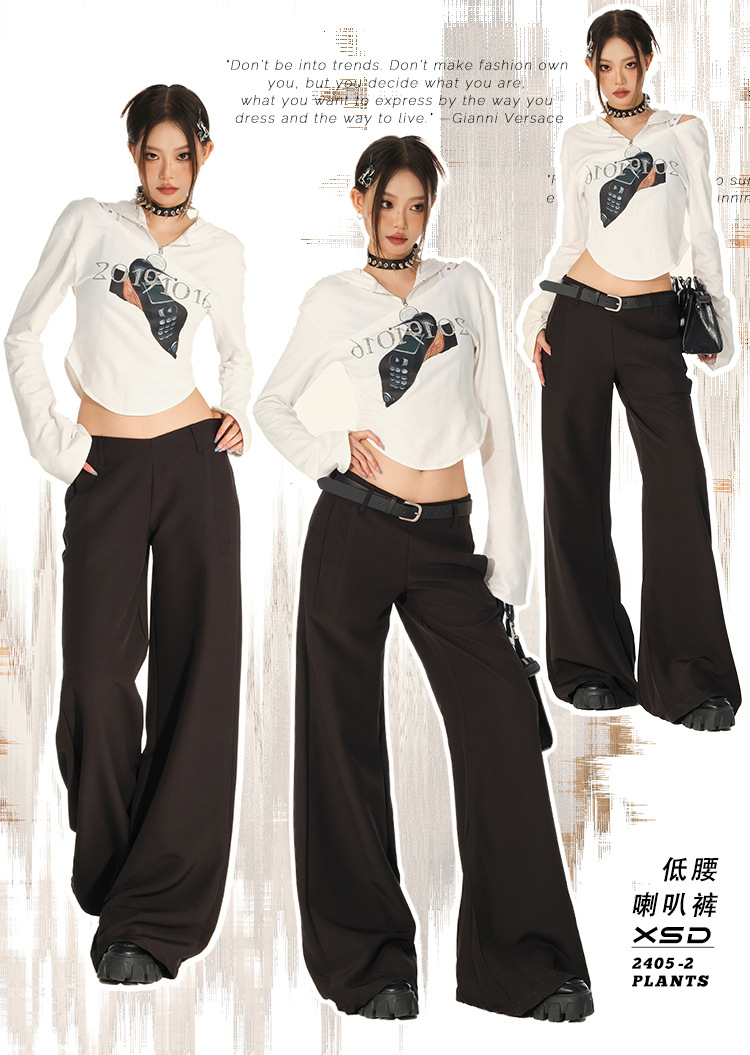 垂感宽松低腰喇叭西裤女2024秋季新款显瘦微喇休闲裤女(配腰带）详情3