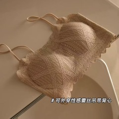 蕾丝抹胸防走光美背内衣女短款百搭细肩带免穿文胸一体式裹胸短款