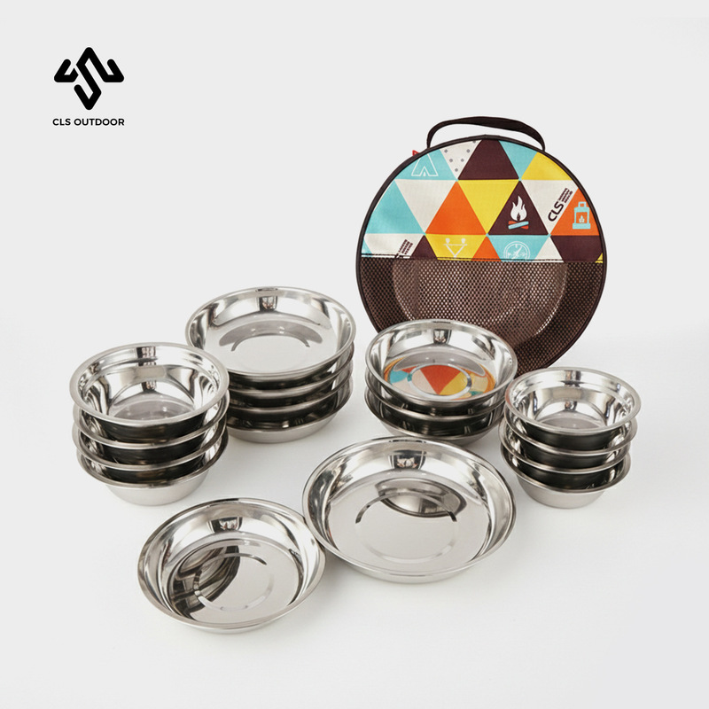 Outdoor Stainless Steel Dinner Plate 17-Piece Set Camping Barbecue Tableware Portable Self-Driving Barbecue Plate Soup Basin Dish Bowl Set Outdoor Stainless Steel Dinner Plate 17-Piece Set Camping Barbecue Tableware Portable Self-Driving Barbecue Plate Soup Basin Dish Bowl Set