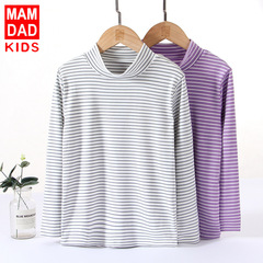 Children's Striped Collared T-shirt Autumn/Winter New Arrival Boys Half High Collar Top Girls Baby High Collar Warm Clothing