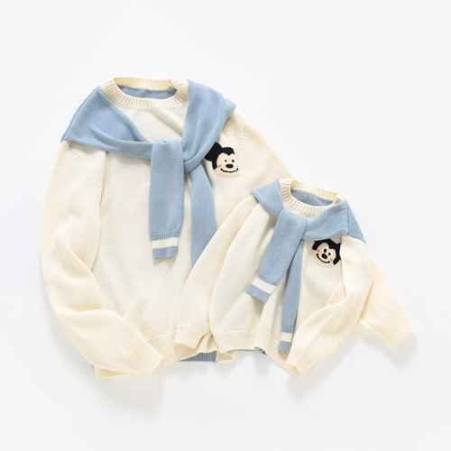 】Parent-child outfit jacket bombs the street mother-daughter outfit cartoon sister outfit college style knitted parent-child sweater mother-child