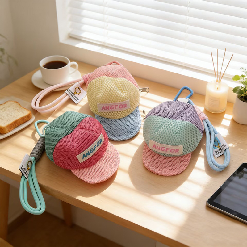 Popular Dopamine-Colored Mesh Travel Storage Bag, Coin Purse, Earphone Pouch, Keychain Accessory, Universal