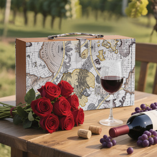 Red Wine Box Double Leather Box Printed with Logo High-End Wine Gift Box Packaging Box Universal 2 Red Wine Empty Boxes