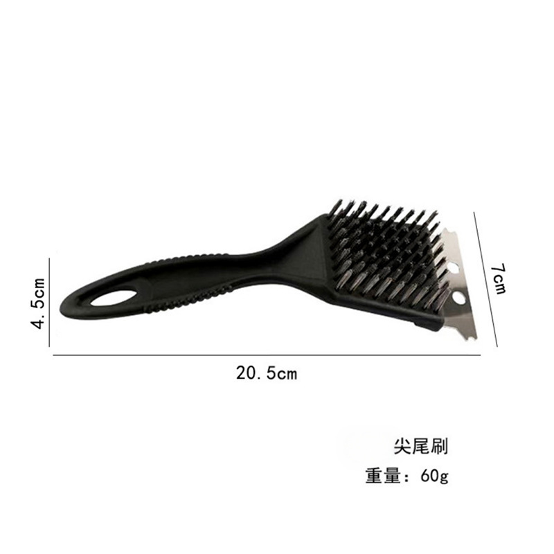 跨境烧烤刷清洁刷不锈钢钢丝刷油刷烧烤架烤炉烤网清洁三头带刮刀|undefined