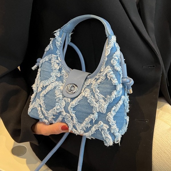 2024 nueva celebridad de Internet de nicho, el mismo denim Linge Baiyi moda hombro único bolso de mujer bajo la axila