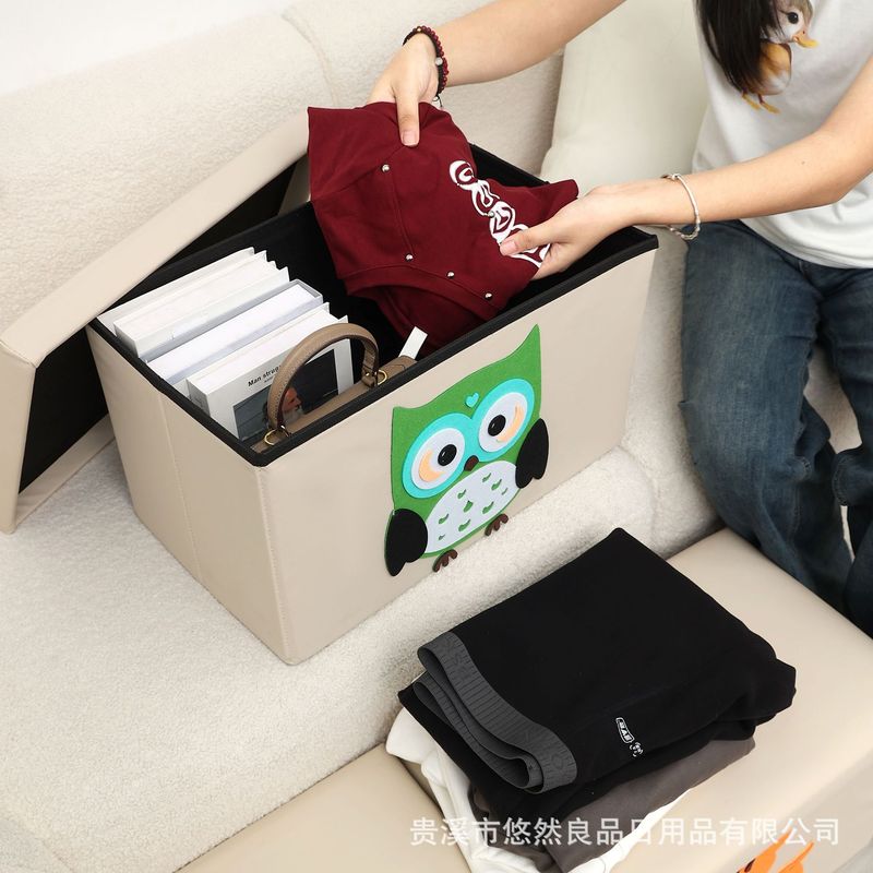 新しいパッチ刺繍収納スツール、蓋付き大型収納ボックス、小型スツール、折りたたみ式靴交換スツール、収納ボックス、防塵収納|undefined