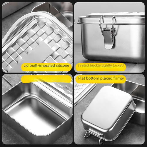 Cross-border 304 stainless steel rectangular divided food storage box, Japanese-style multi-compartment bento box, lunch box wholesale