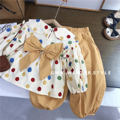 女小童韩版套装春秋款新款蝴蝶结长袖秋装女宝洋气时髦两件套外贸