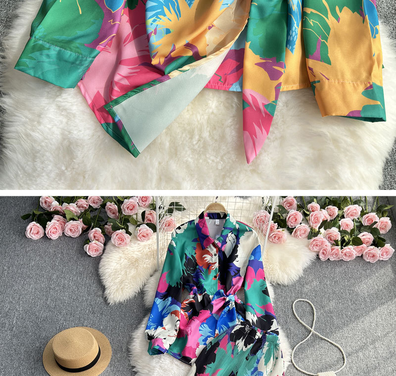 Women's Clothing Fashion suit women's casual loose long sleeved single breasted shirt two piece set high slimming tie dye printed wide leg pants_voghion.com