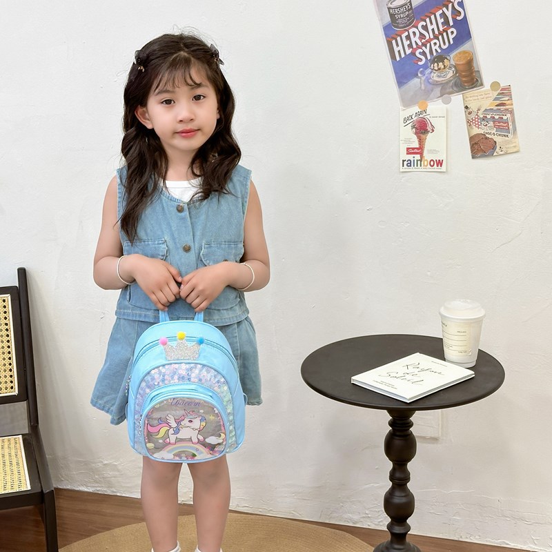 Mochila escolar de jardín de infantes para estudiantes de primaria, linda corona, linda mochila para bebé pony, nuevo bolso para niños de comercio exterior con lentejuelas