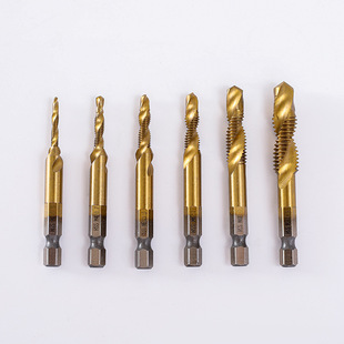 Special offer hexagonal handle drilling and tapping integrated composite wire cone drill spiral machine tap British high speed steel 6PCs