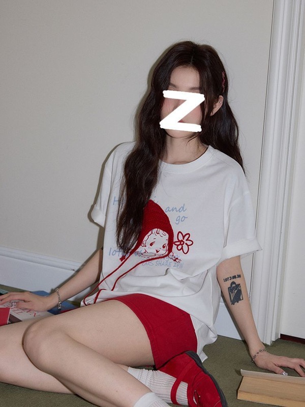 【220g纯棉】螺纹领口 +后包边 立体针织帽子+印花短袖T恤女实价|undefined