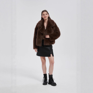 Amazon European and American Cross-Border 2025 Autumn and Winter New Imitation Fox Fur Outwear Short Flap Pocket Pants Large Collar Women's Clothing