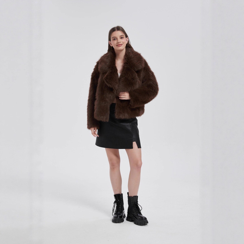 Amazon European and American Cross-Border 2026 Autumn and Winter Faux Fox Fur Coat Short Suit Collar Women's Jacket Coat