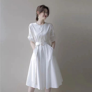 2024 Summer New French Style Retro Tea Break First Love Gentle Style Long Dress High-grade White Shirt Dress