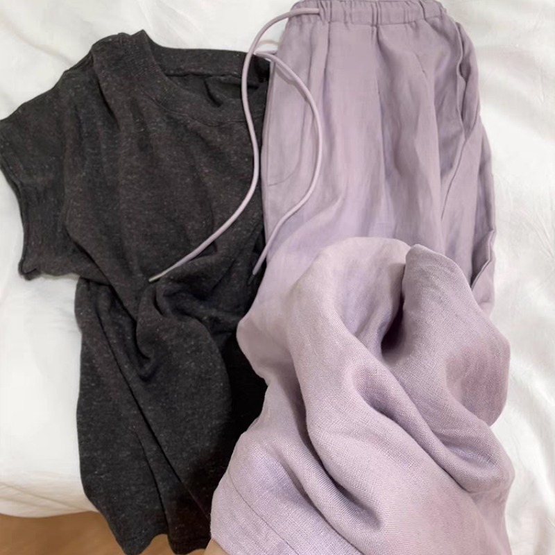 Highly Recommended! Vocal!! Super Stylish Light Purple Linen Pants for Women, Summer Straight-Leg Casual Pants