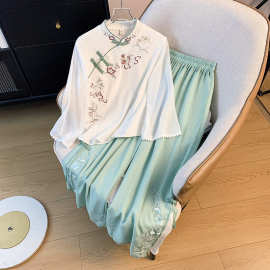 新款唐装中袖改良旗袍茶艺国风汉服文艺学生新中式刺绣套装