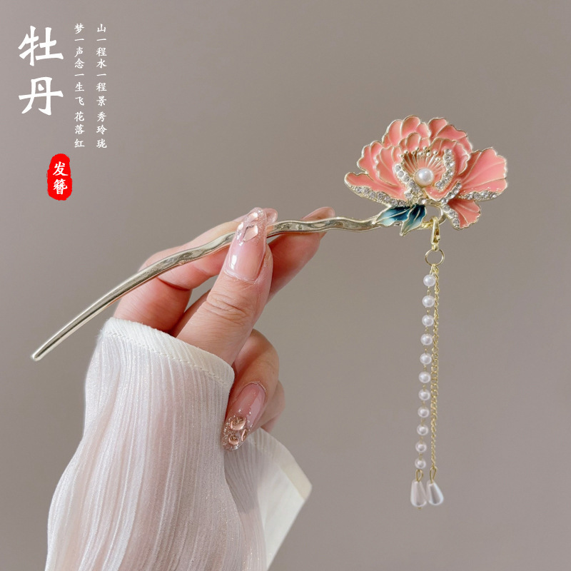 黑檀木新中式发簪女现代简约流苏发钗古风气质高级感盘发头饰|undefined