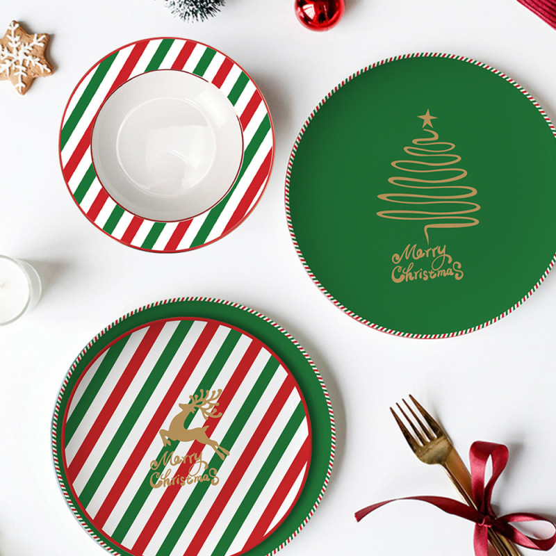 Christmas New Year deer bone china tableware suit Christmas theme steak dessert salad plate cake snack rack