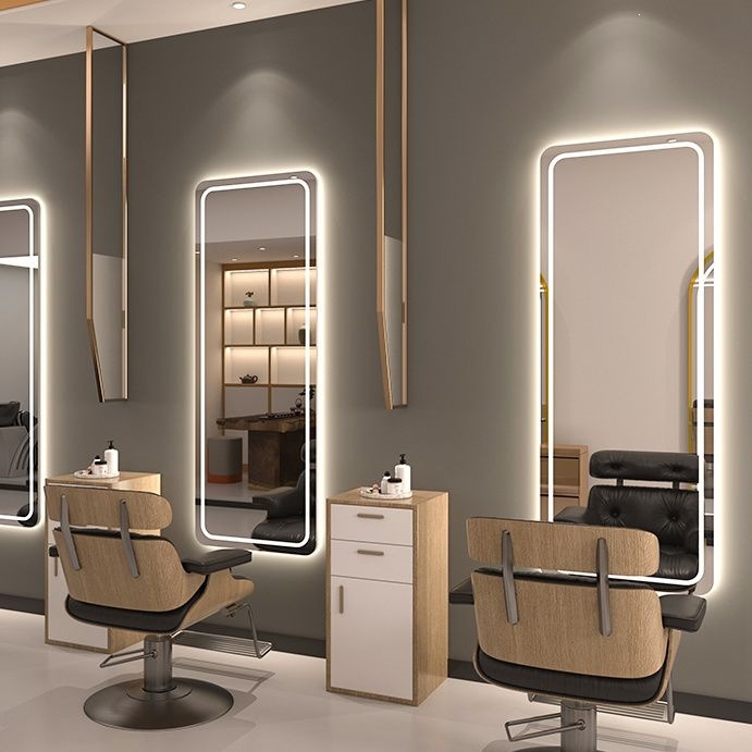 Espejo de peluquería simple, espejo especial para salón de peluquería, espejo de caída geográfica, mesa de peluquería red, lámpara de cinta roja luminosa unilateral, espejo inteligente de pared colgante image 9