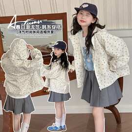 女童外套2026新款中大童洋气休闲蝴蝶结印花连帽拉链衫小女孩上衣