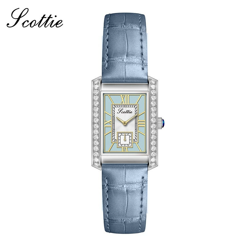 Женские часы (SCOTTIE 9655) квадратный корпус, стальная браслет, циферблат с кристаллами, независимые секунды