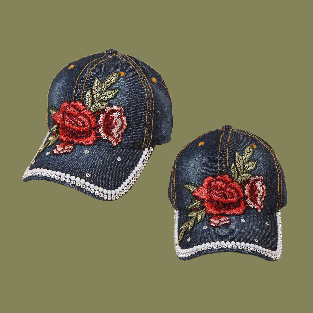 Rose Print Beaded Baseball Cap NSTQ41170